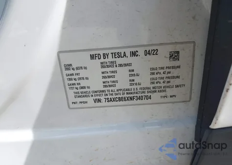 2022 Tesla Model X Plaid Tri Motor All-Wheel Drive from USA, damaged, VIN 7SAXCBE6XNF340704